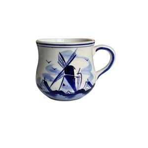 Vintage Delft Mug Coffee Blue Windmill Dutch Flower Hand Painted D.A.L.C.